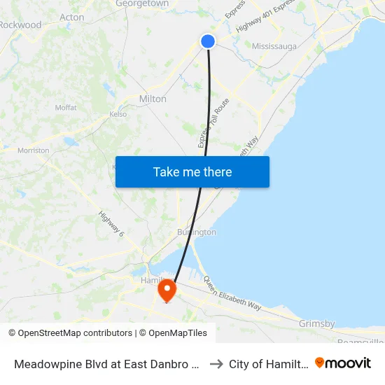 Meadowpine Blvd at East Danbro Cres to City of Hamilton map