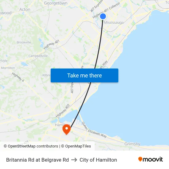 Britannia Rd at Belgrave Rd to City of Hamilton map