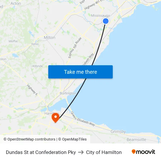 Dundas St at Confederation Pky to City of Hamilton map