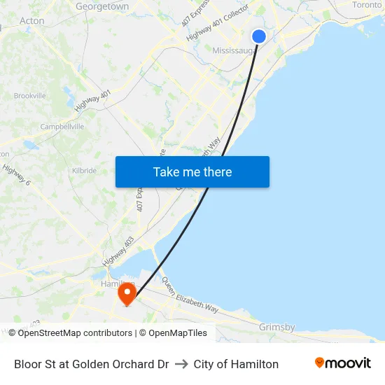 Bloor St at Golden Orchard Dr to City of Hamilton map