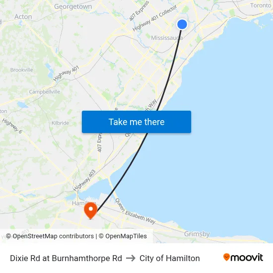 Dixie Rd at Burnhamthorpe Rd to City of Hamilton map