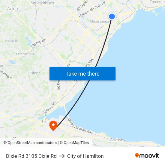 Dixie Rd 3105 Dixie Rd to City of Hamilton map