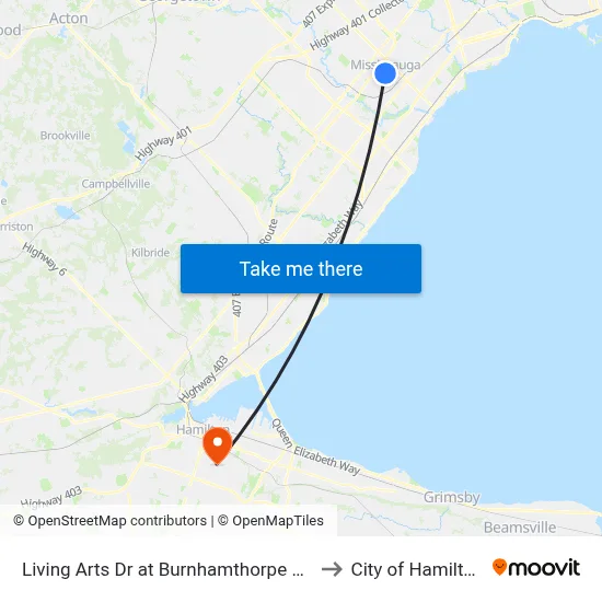 Living Arts Dr at Burnhamthorpe Rd to City of Hamilton map