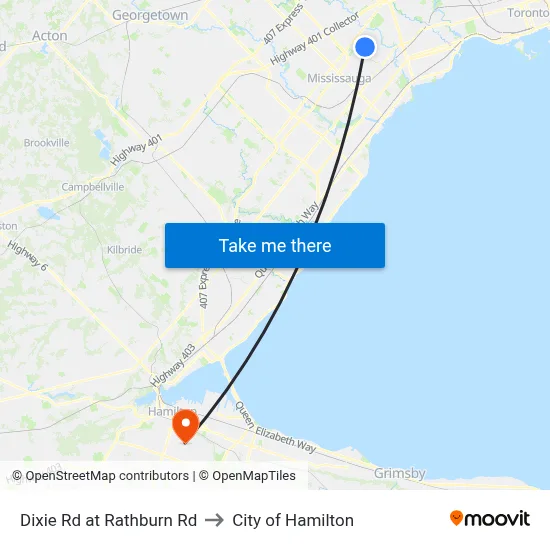 Dixie Rd at Rathburn Rd to City of Hamilton map