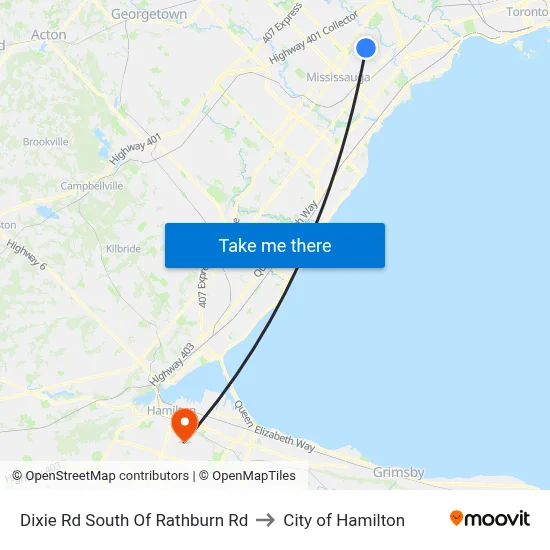 Dixie Rd South Of Rathburn Rd to City of Hamilton map