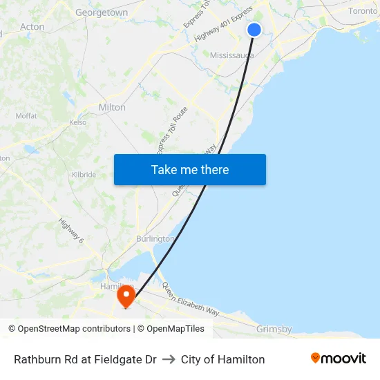 Rathburn Rd at Fieldgate Dr to City of Hamilton map