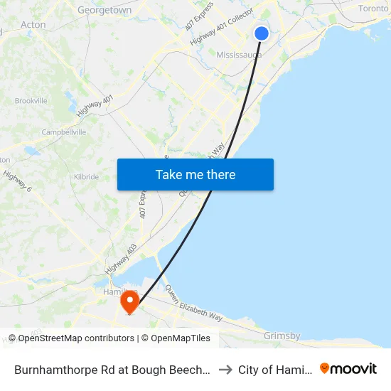 Burnhamthorpe Rd at Bough Beeches Blvd to City of Hamilton map