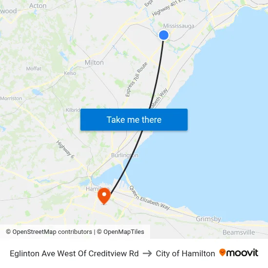 Eglinton Ave West Of Creditview Rd to City of Hamilton map
