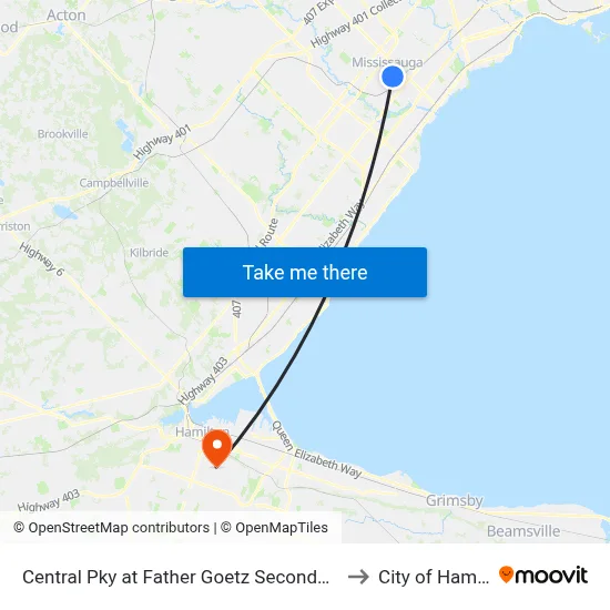 Central Pky at Father Goetz Secondary School to City of Hamilton map