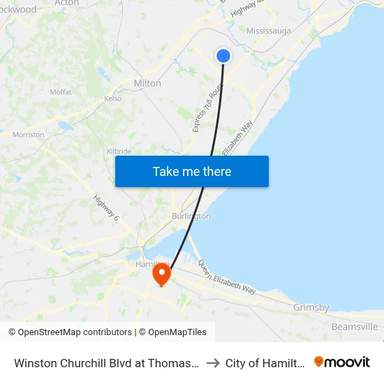Winston Churchill Blvd at Thomas St to City of Hamilton map