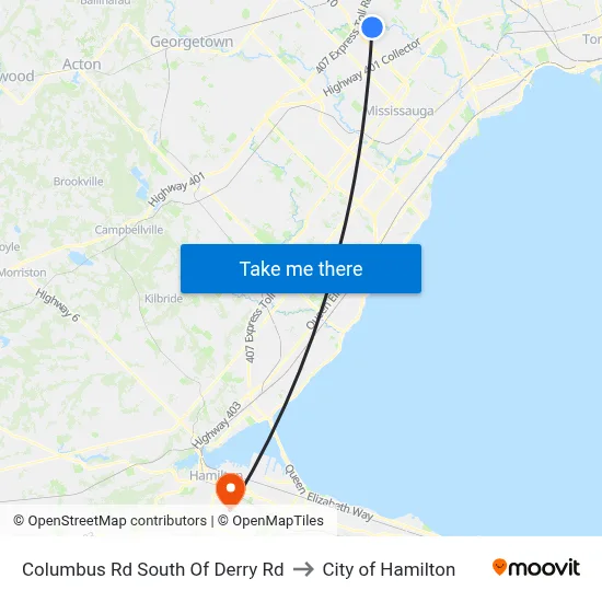 Columbus Rd South Of Derry Rd to City of Hamilton map