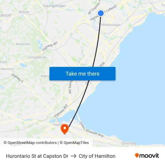 Hurontario St at Capston Dr to City of Hamilton map