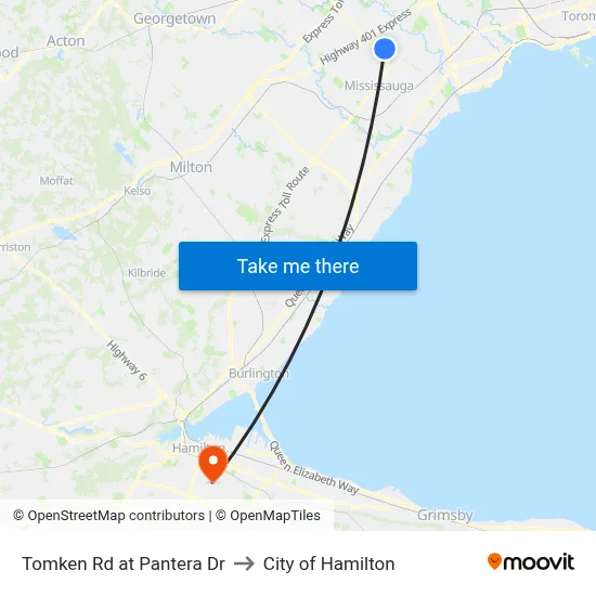 Tomken Rd at Pantera Dr to City of Hamilton map