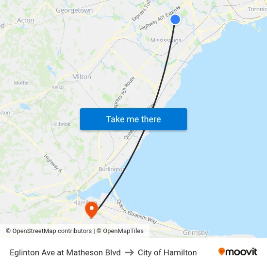 Eglinton Ave at Matheson Blvd to City of Hamilton map
