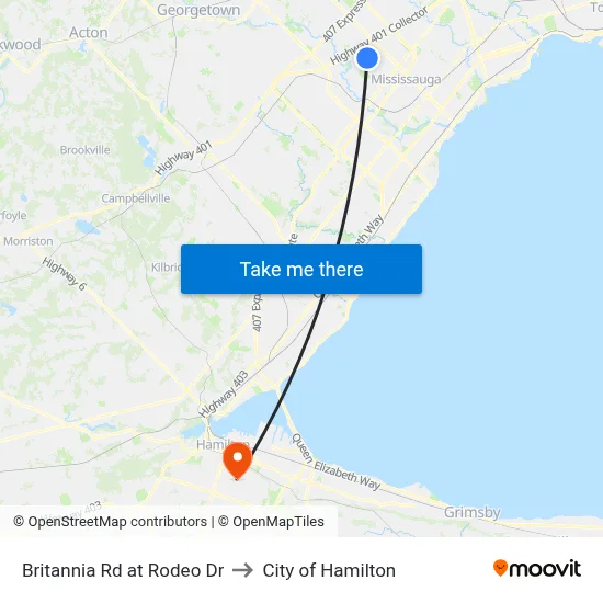 Britannia Rd at Rodeo Dr to City of Hamilton map