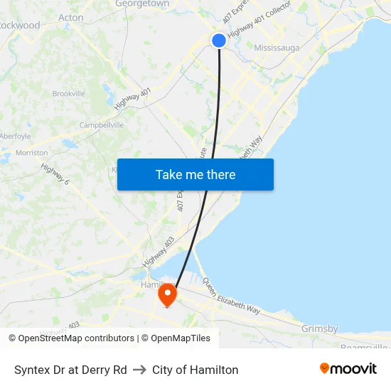 Syntex Dr at Derry Rd to City of Hamilton map