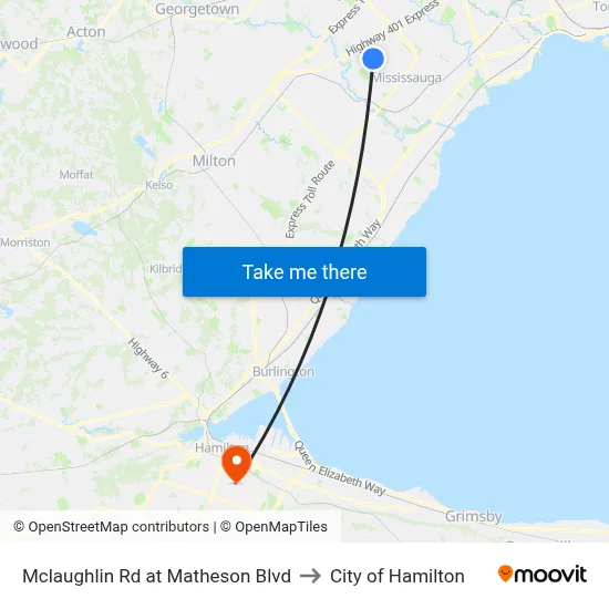 Mclaughlin Rd at Matheson Blvd to City of Hamilton map