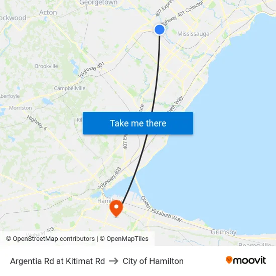 Argentia Rd at Kitimat Rd to City of Hamilton map