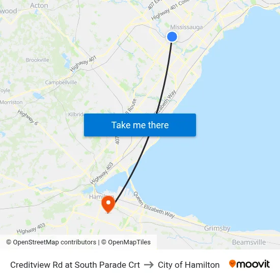 Creditview Rd at South Parade Crt to City of Hamilton map