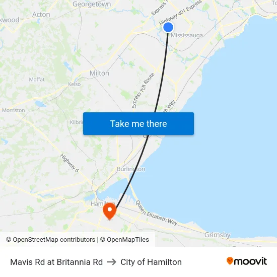 Mavis Rd at Britannia Rd to City of Hamilton map