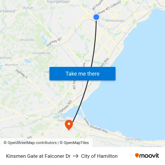 Kinsmen Gate at Falconer Dr to City of Hamilton map