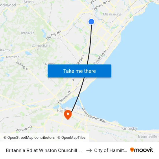 Britannia Rd at Winston Churchill Blvd to City of Hamilton map