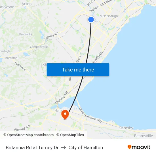 Britannia Rd at Turney Dr to City of Hamilton map