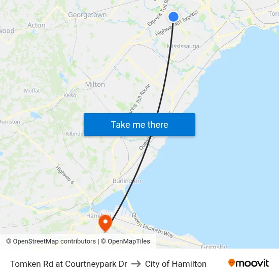 Tomken Rd at Courtneypark Dr to City of Hamilton map