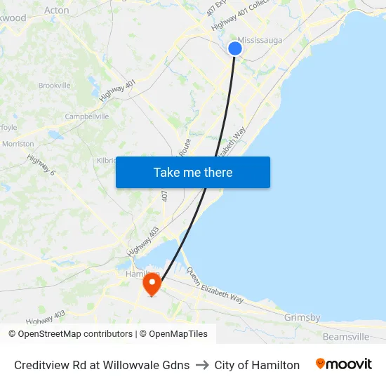 Creditview Rd at Willowvale Gdns to City of Hamilton map