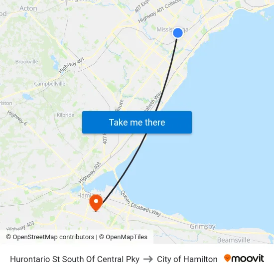 Hurontario St South Of Central Pky to City of Hamilton map