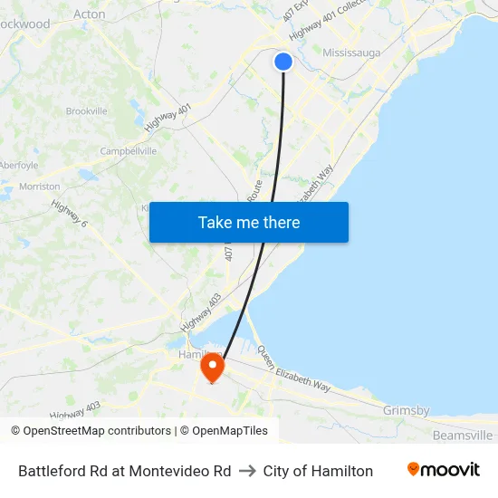 Battleford Rd at Montevideo Rd to City of Hamilton map