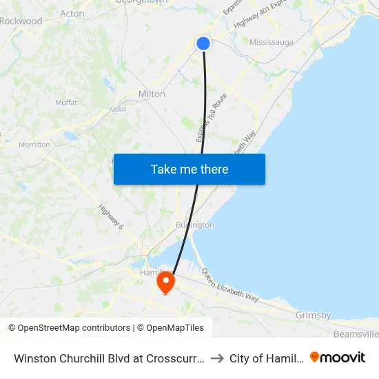 Winston Churchill Blvd at Crosscurrent Dr to City of Hamilton map