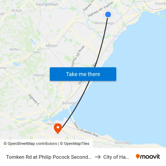 Tomken Rd at Philip Pocock Secondary School to City of Hamilton map