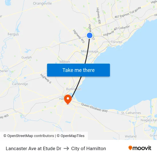 Lancaster Ave at Etude Dr to City of Hamilton map