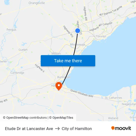 Etude Dr at Lancaster Ave to City of Hamilton map