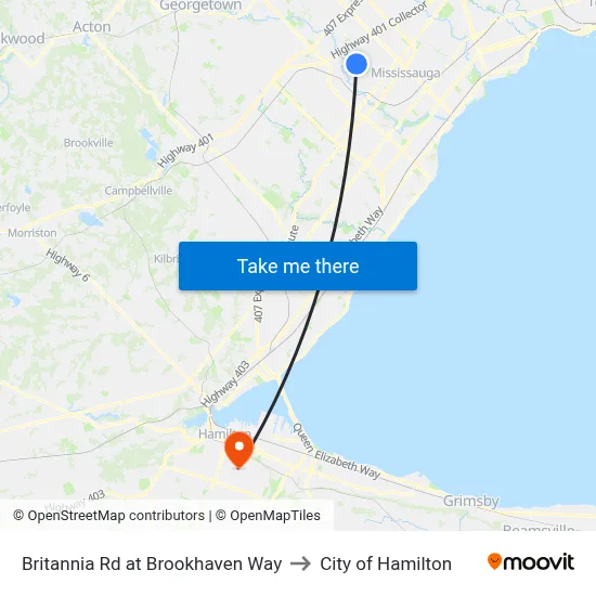 Britannia Rd at Brookhaven Way to City of Hamilton map
