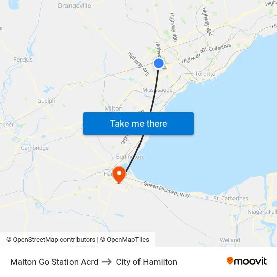 Malton Go Station Acrd to City of Hamilton map
