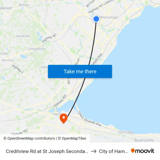 Creditview Rd at St Joseph Secondary School to City of Hamilton map
