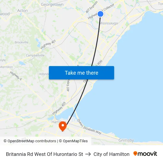 Britannia Rd West Of Hurontario St to City of Hamilton map