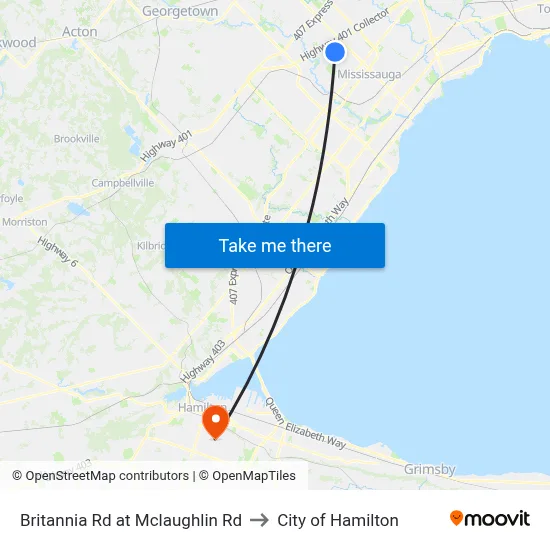 Britannia Rd at Mclaughlin Rd to City of Hamilton map
