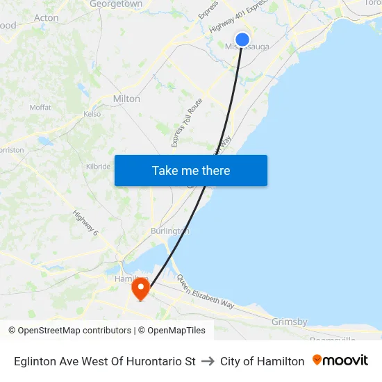 Eglinton Ave West Of Hurontario St to City of Hamilton map