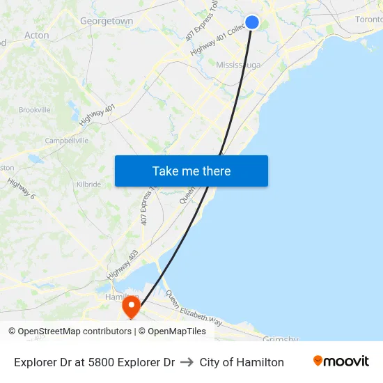 Explorer Dr at 5800 Explorer Dr to City of Hamilton map