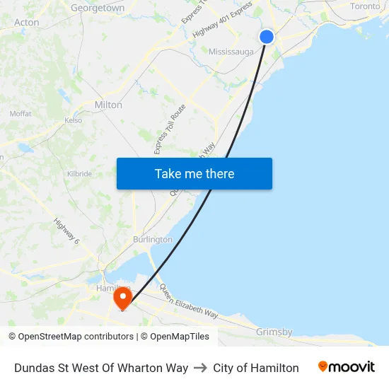 Dundas St West Of Wharton Way to City of Hamilton map