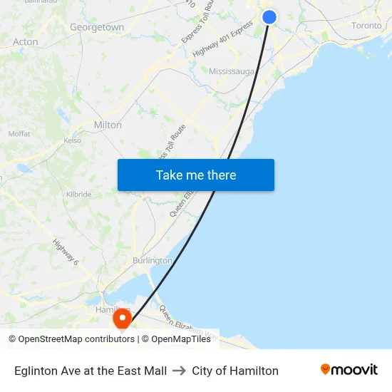 Eglinton Ave at the East Mall to City of Hamilton map