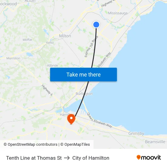 Tenth Line at Thomas St to City of Hamilton map
