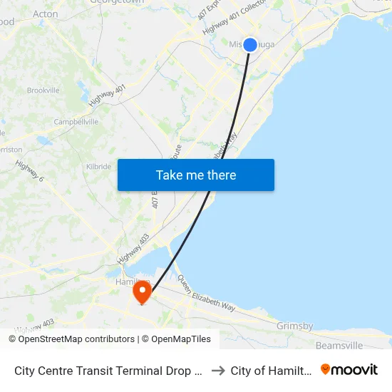 City Centre Transit Terminal Drop Off to City of Hamilton map
