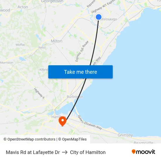 Mavis Rd at Lafayette Dr to City of Hamilton map