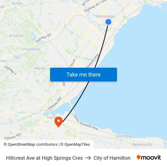 Hillcrest Ave at High Springs Cres to City of Hamilton map