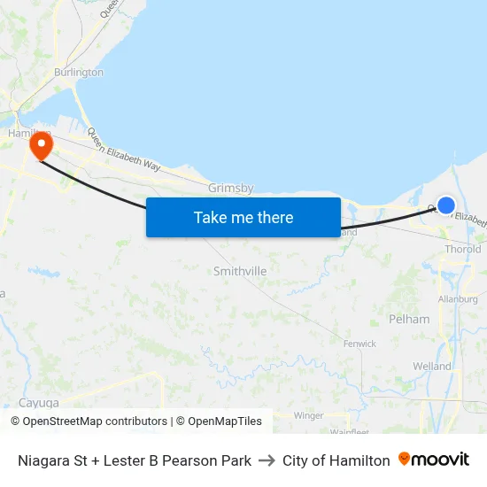 Niagara St + Lester B Pearson Park to City of Hamilton map