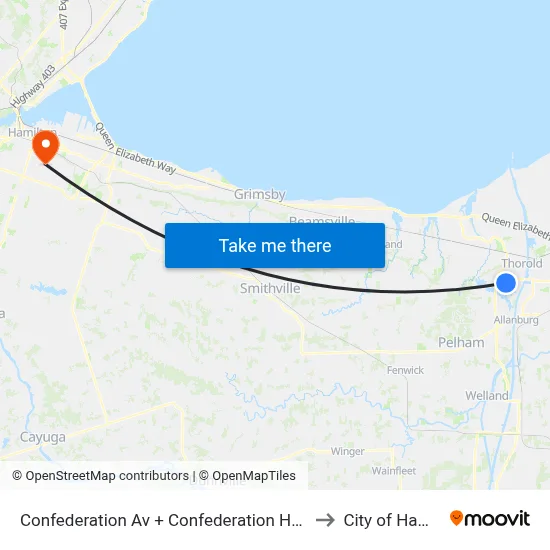 Confederation Av + Confederation Heights Park to City of Hamilton map